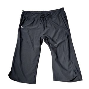 Under Armour Womens Activewear Pant Slit Hem Loose Heatgear Black Logo Size XL